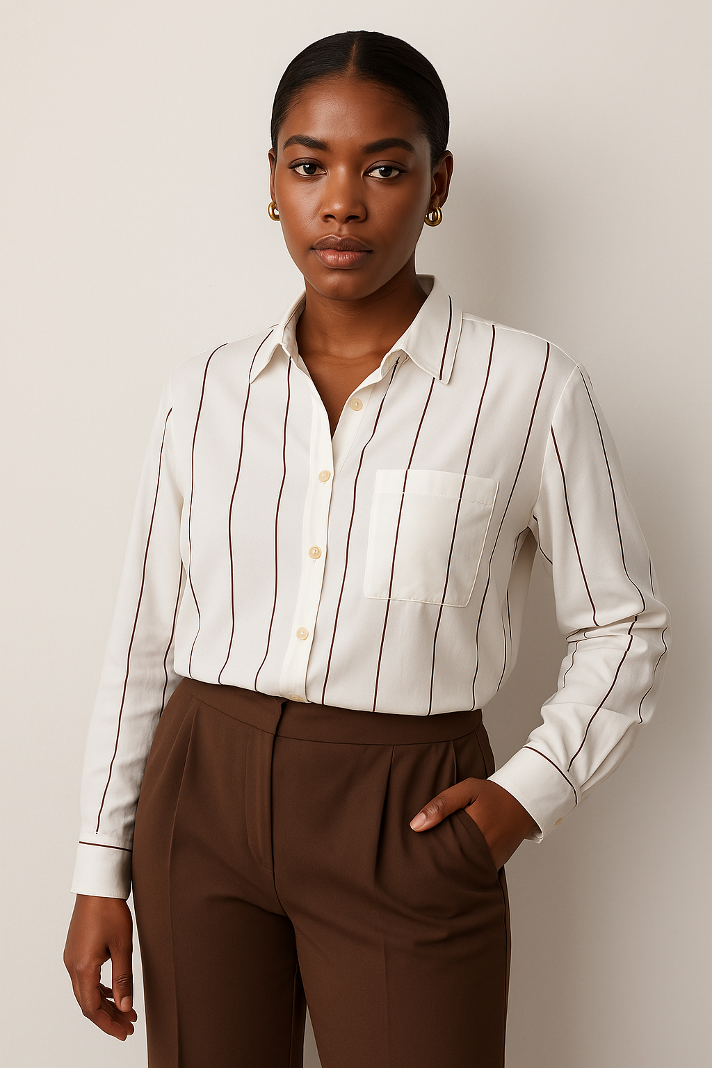 ARYLES CLASSIC OFF WHITE CASUAL LONG SLEEVE STRIPED SHIRT