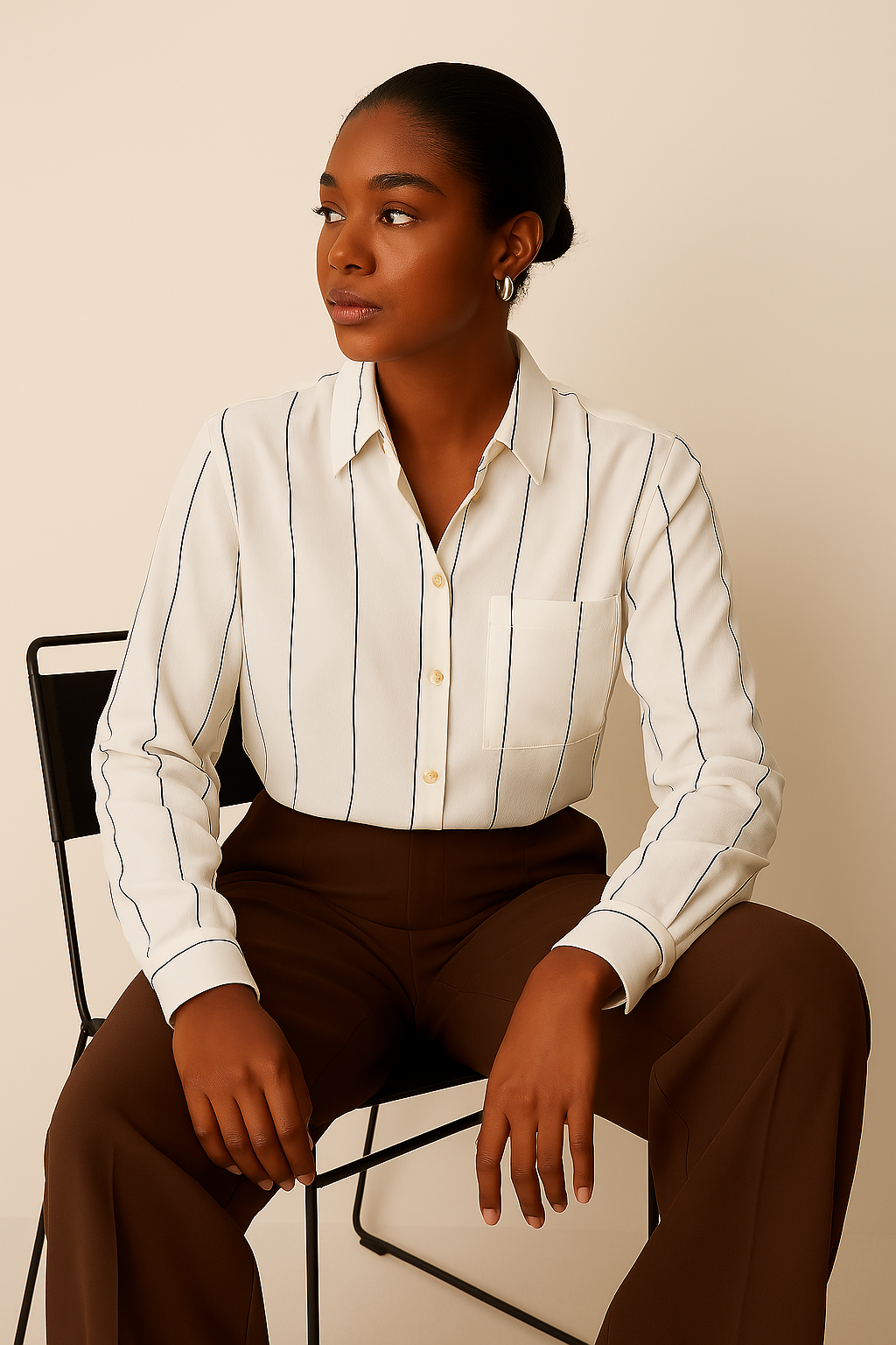 ARYLES CLASSIC OFF WHITE CASUAL LONG SLEEVE STRIPED SHIRT